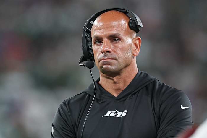 New York Jets coach Robert Saleh during the 2023 NFL season.